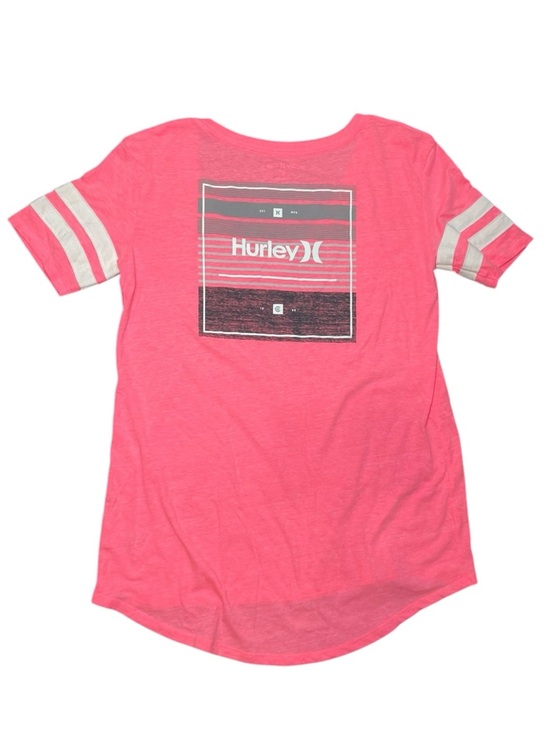 Hurley Tops - Hurley Y2K Neon Pink Graphic Tee Striped Sleeves Logo Surf Skater Women’s Medium
